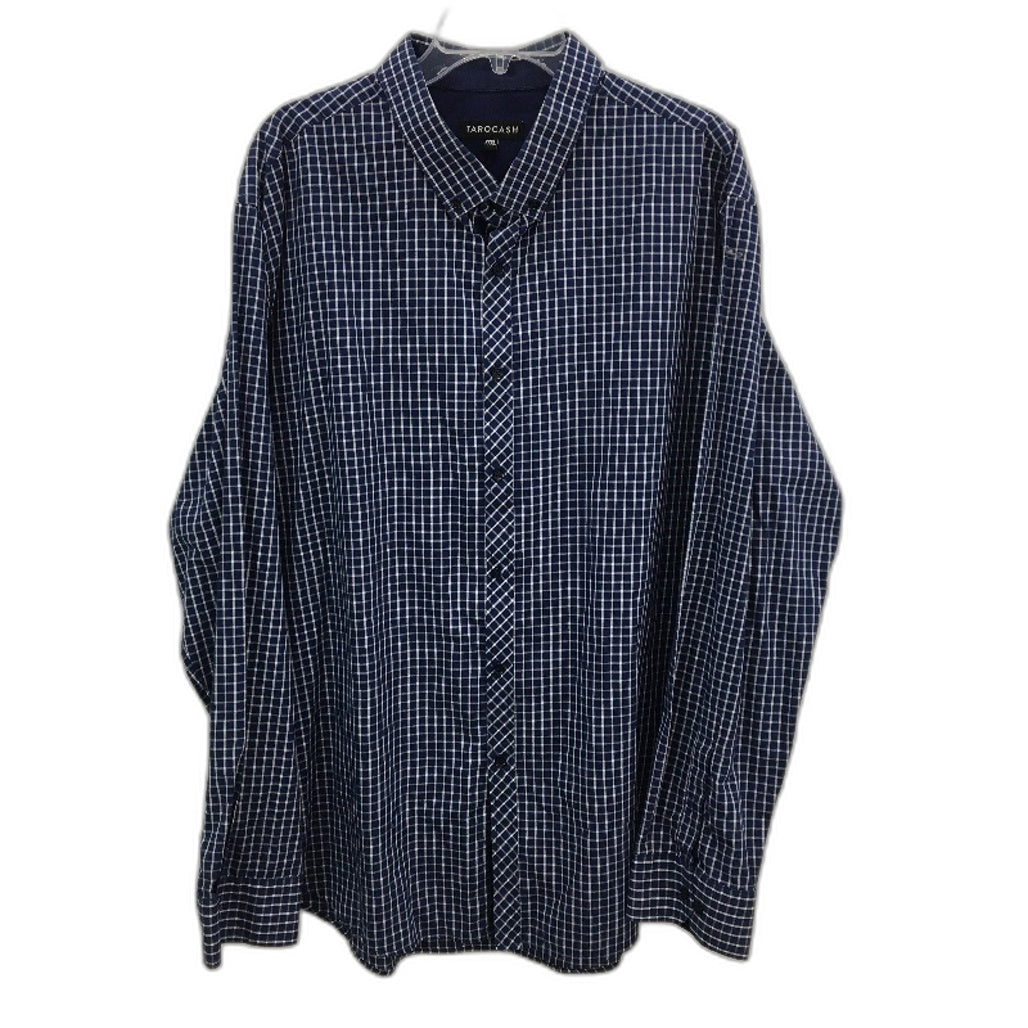 Tarocash Navy Blue & White Check Cotton Blend Long Sleeve Shirt Mens Size 3XL