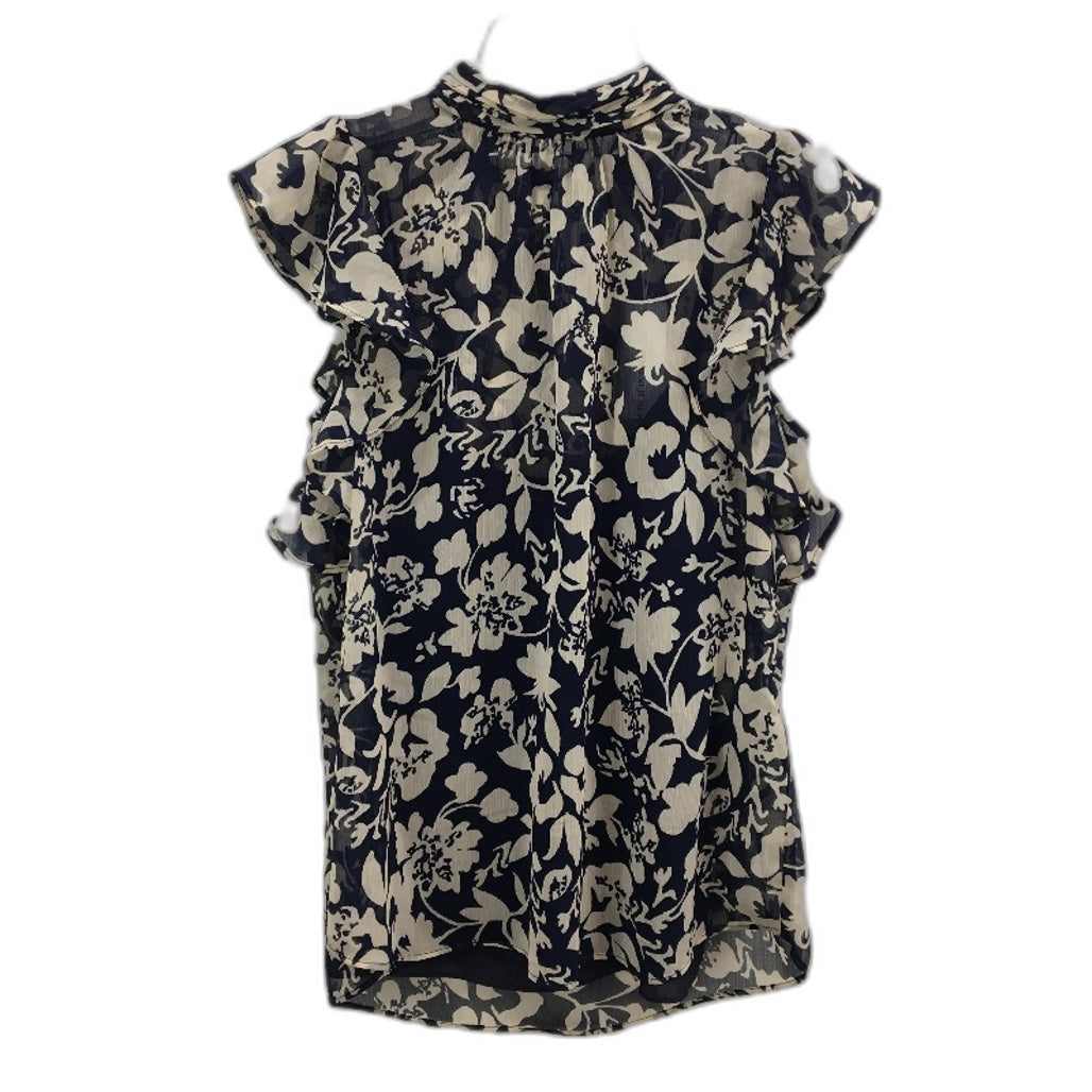 Forever New Navy Rayne Ruffle High Neck Blouse Summer Top Ladies Size 10 NEW