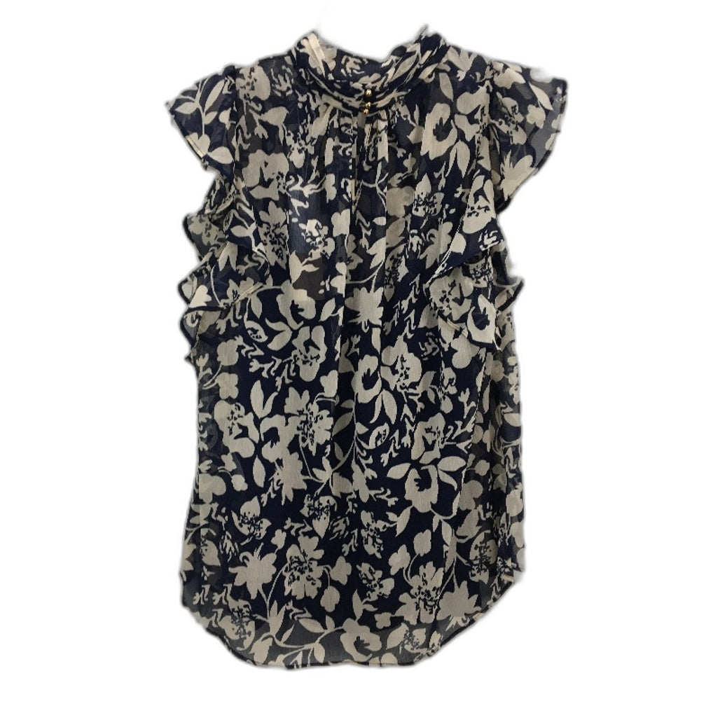 Forever New Navy Rayne Ruffle High Neck Blouse Summer Top Ladies Size 10 NEW