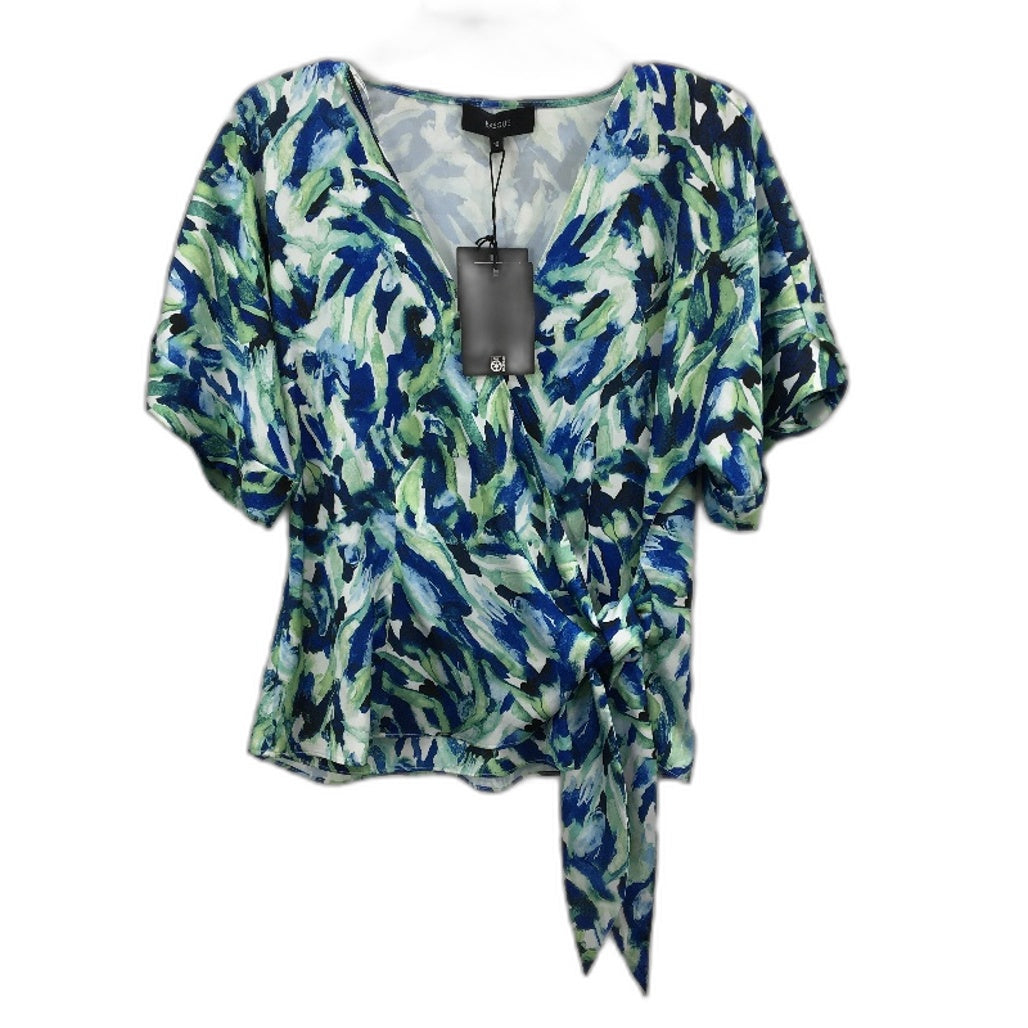 Basque Green & Blue Tones Silky Summer Knot Tie Top Ladies Size 10 NEW