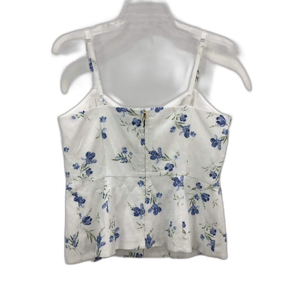 Forever New White & Blue Floral Linen Feel Summer Top Ladies Size 10 NEW