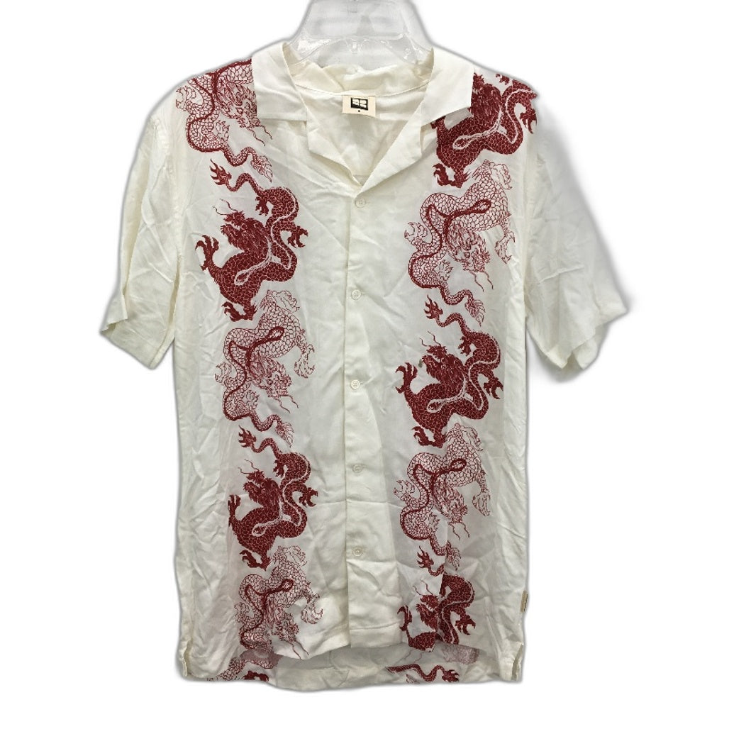 Insight Cream With Red Dragon Short Sleeve Summer Resort Shirt Mens Size S NEW
