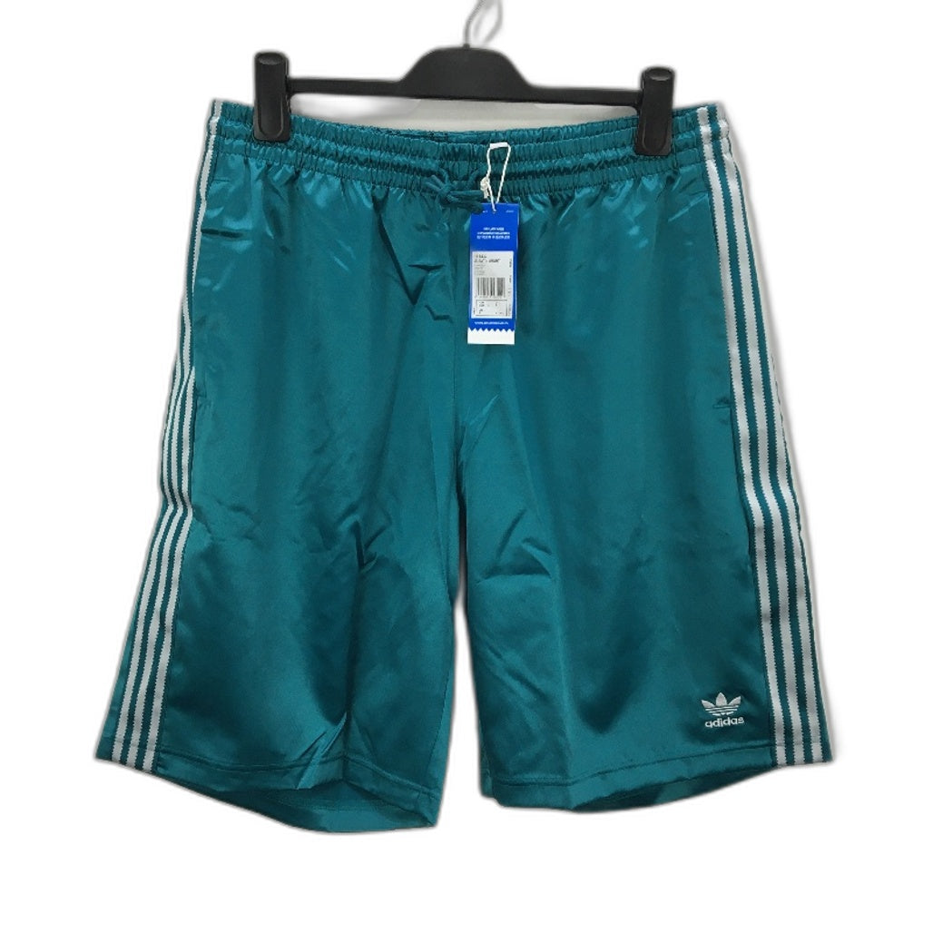 Adidas Teal Green Triple Silver Side Stripe Satin Shorts Mens Size Large NEW