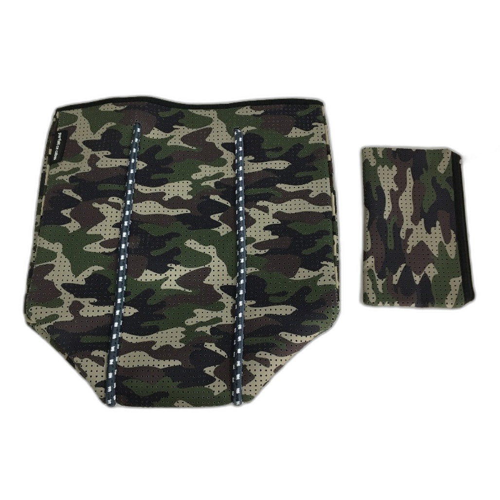 Parfait Ce Cabas Neoprene Camo Beach Tote Bag & Matching Make Up Purse NEW