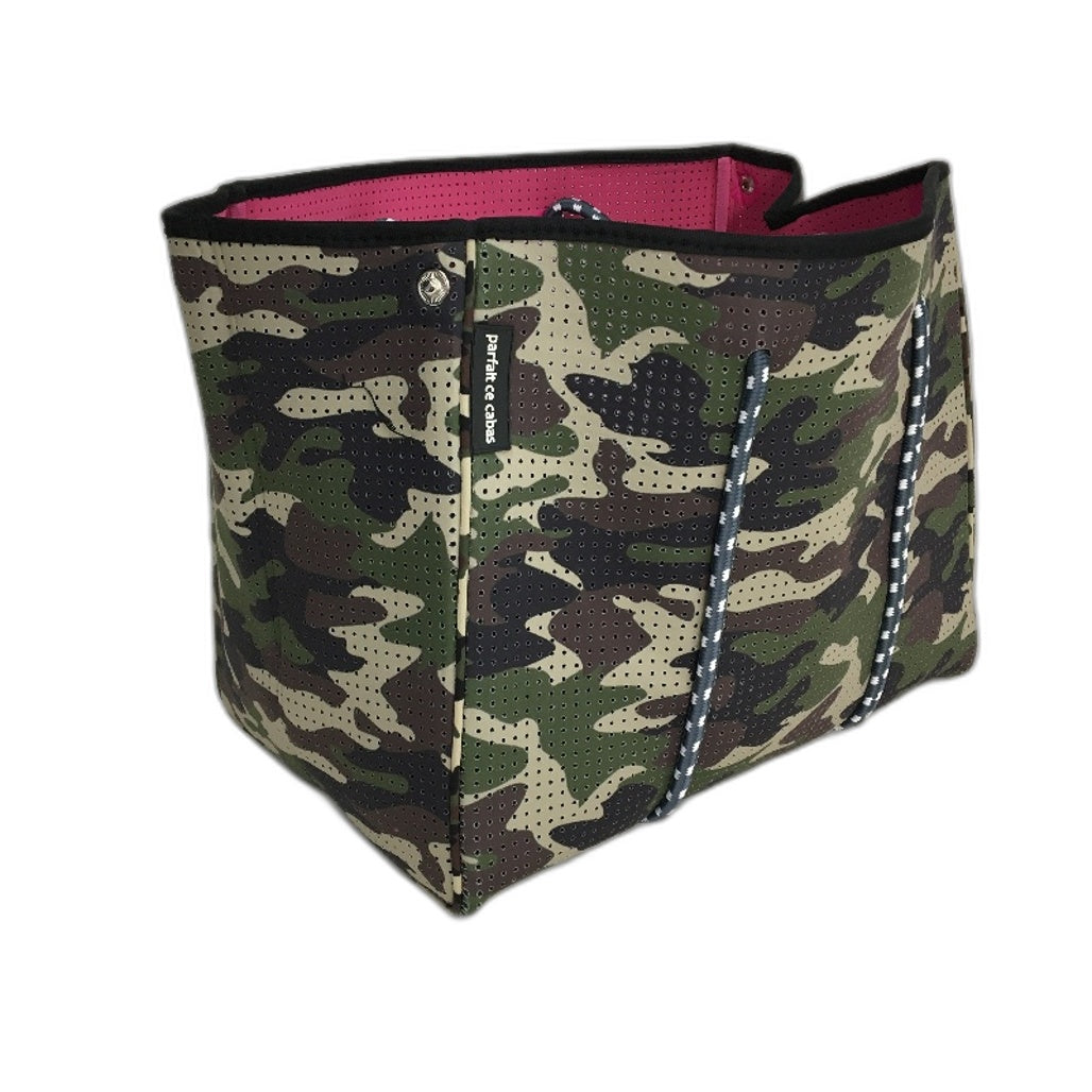 Parfait Ce Cabas Neoprene Camo Beach Tote Bag & Matching Make Up Purse NEW