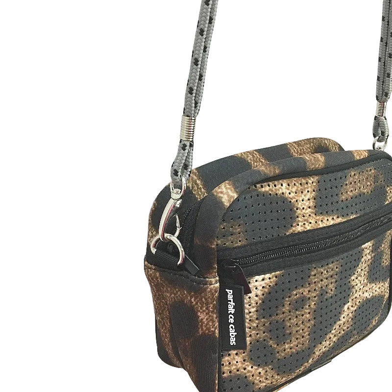 Parfait Ce Cabas Neoprene Brown Animal Print Multi-use Zip Up Shoulder Bag NEW