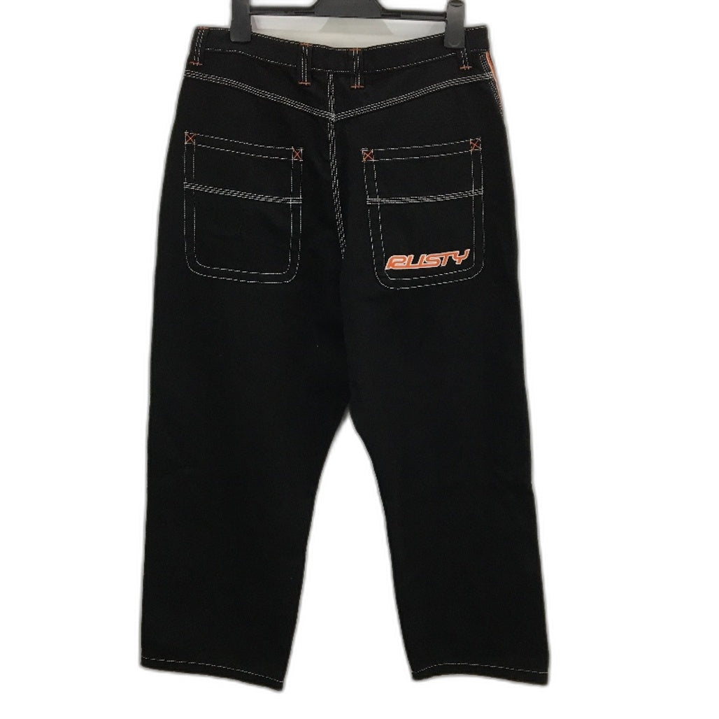 Rusty Black Orange Detail Baggy Fit Flip Daddy 2.0 Denim Jeans Mens Size 34 NEW