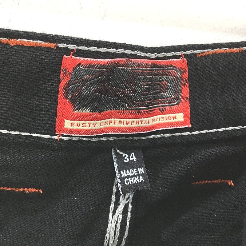 Rusty Black Orange Detail Baggy Fit Flip Daddy 2.0 Denim Jeans Mens Size 34 NEW