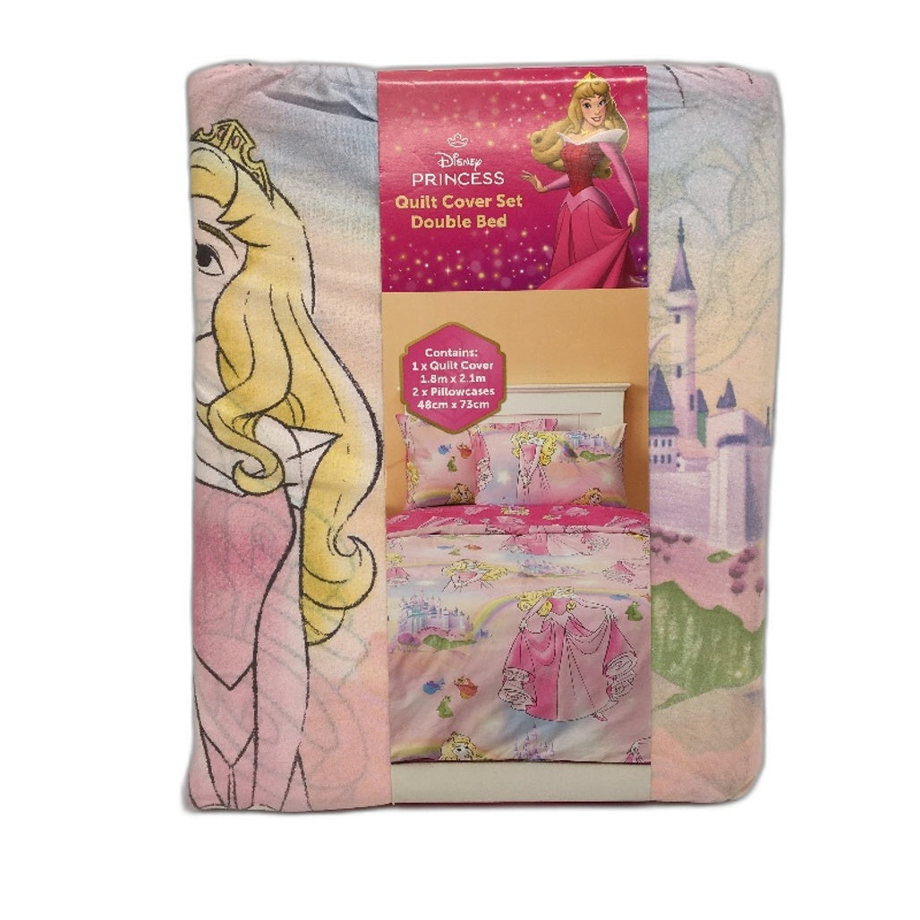 Disney Princess 100% Cotton Pink Reversible Quilt Cover Set DOUBLE Bed NEW