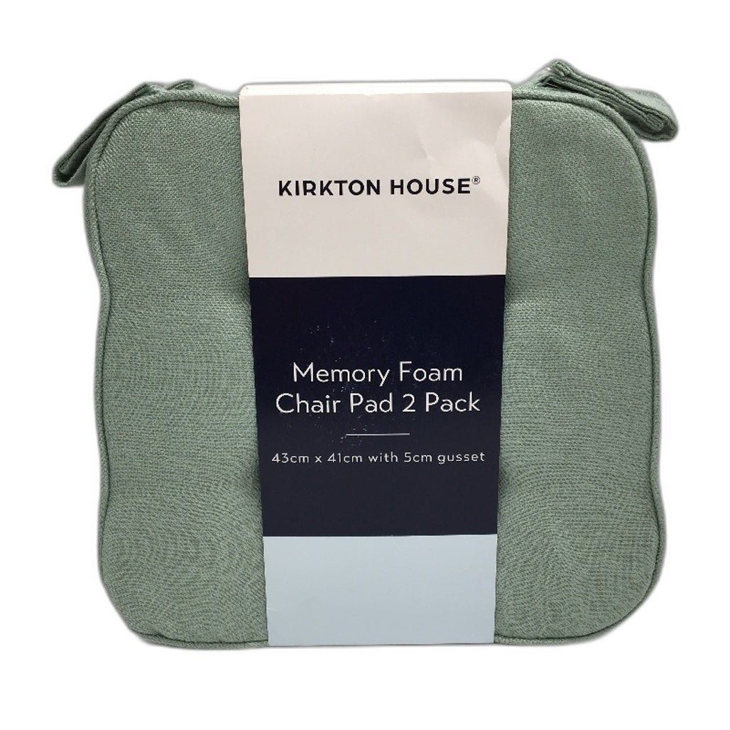 Kirkton House 2Pk Indoor Memory Foam Mint Green Chair Pad 43x 41cm NEW