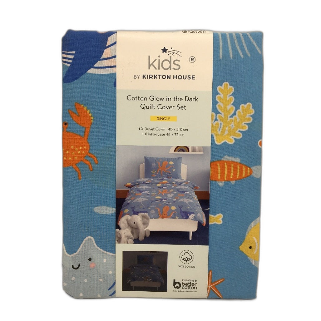 Kirkton House 100% Cotton Blue Glow In The Dark Quilt Cover Set SINGLE Bed NEW