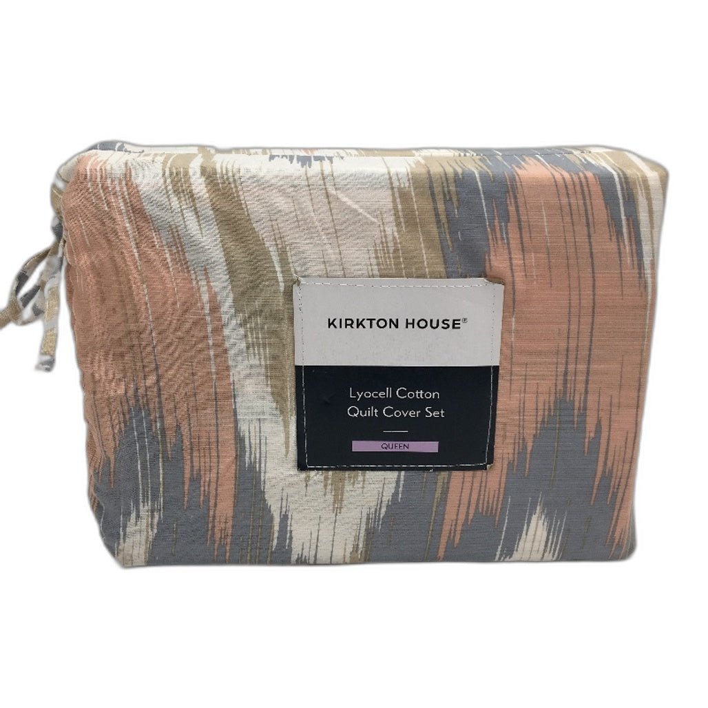 Kirkton House Lyocell Cotton Neutral Toned Pattern Quilt Cover Set QUEEN Bed NEW