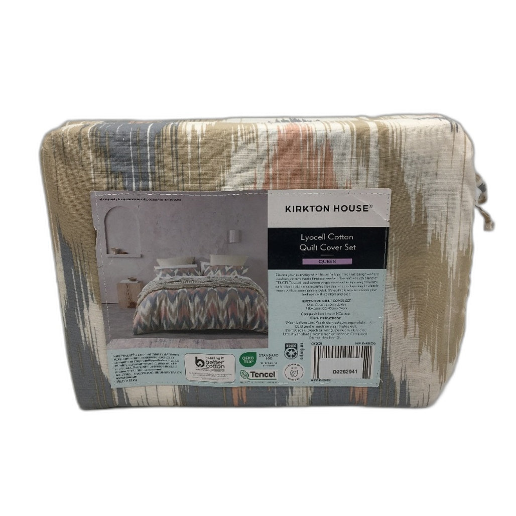 Kirkton House Lyocell Cotton Neutral Toned Pattern Quilt Cover Set QUEEN Bed NEW