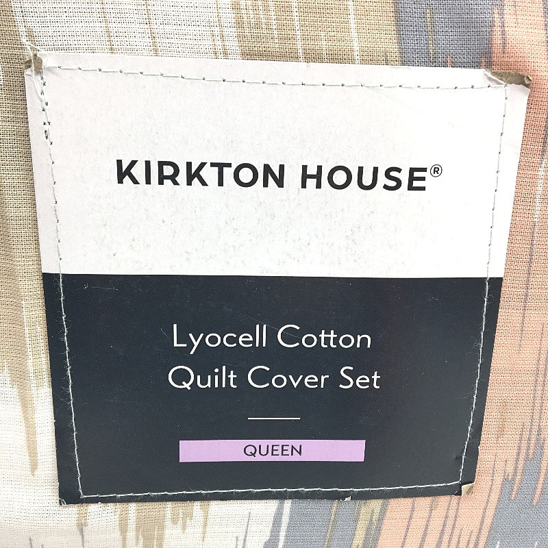 Kirkton House Lyocell Cotton Neutral Toned Pattern Quilt Cover Set QUEEN Bed NEW
