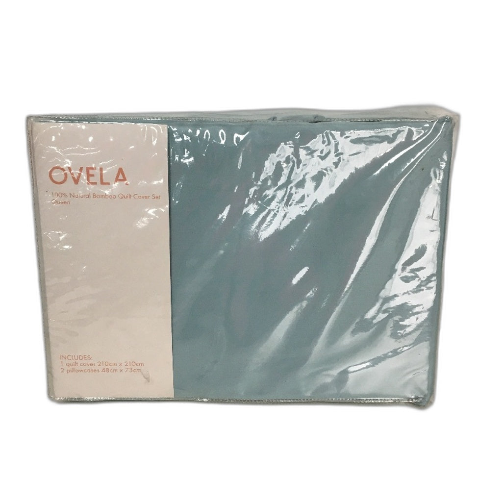 Ovela Aqua Sage 100% Natural Bamboo Silky FeelQuilt Cover Set QUEEN Size NEW
