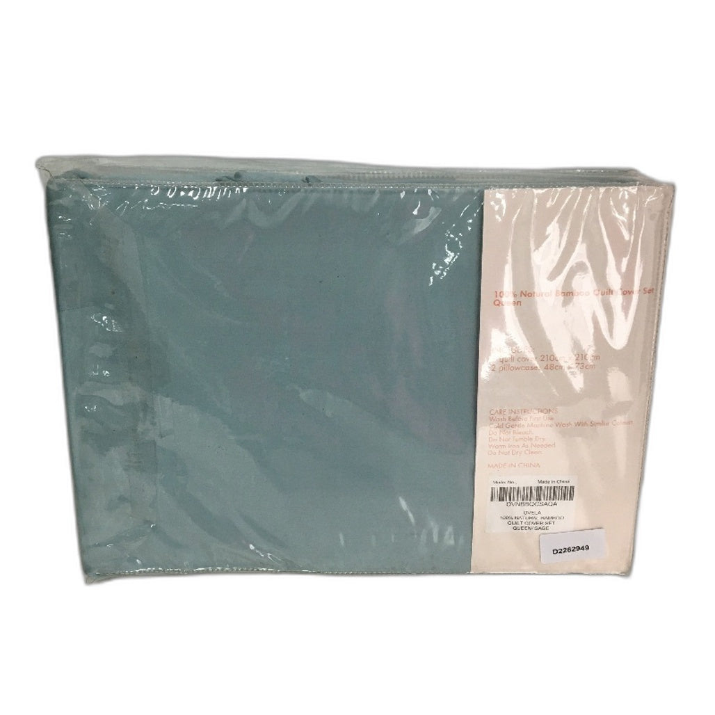 Ovela Aqua Sage 100% Natural Bamboo Silky FeelQuilt Cover Set QUEEN Size NEW