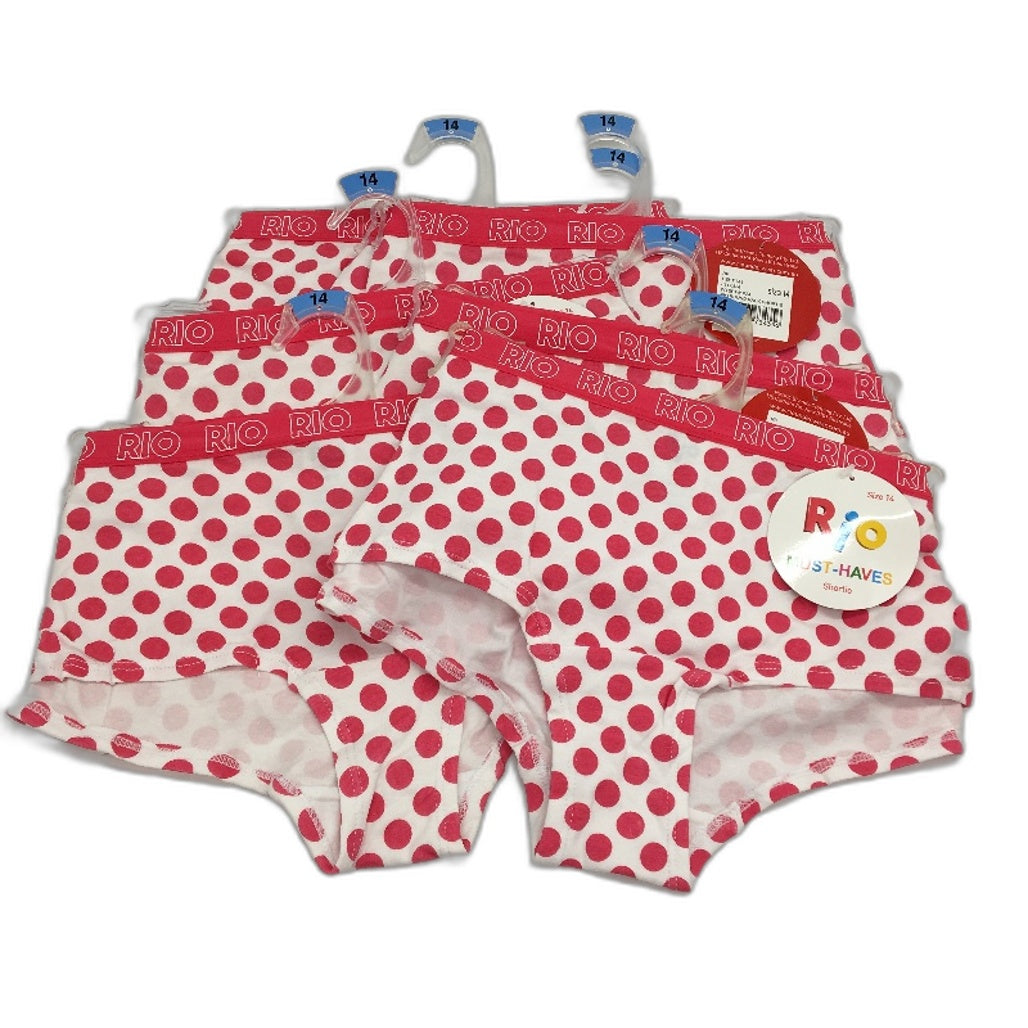 7 Pairs Rio Must Haves White & Pink Polka Dot Shortie Underwear Ladies Sz 14 NEW