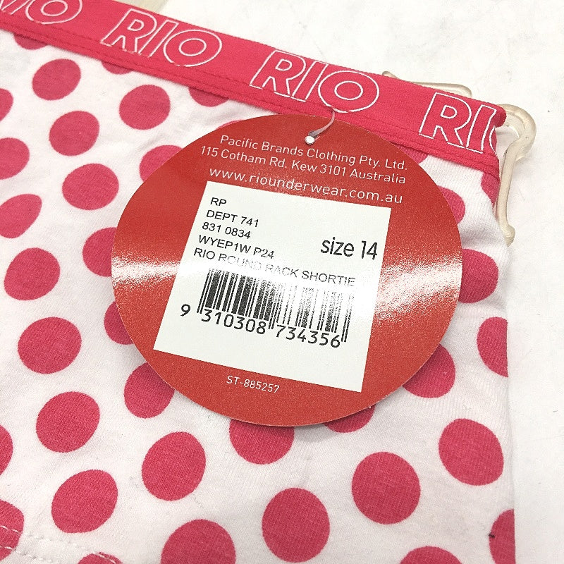 7 Pairs Rio Must Haves White & Pink Polka Dot Shortie Underwear Ladies Sz 14 NEW