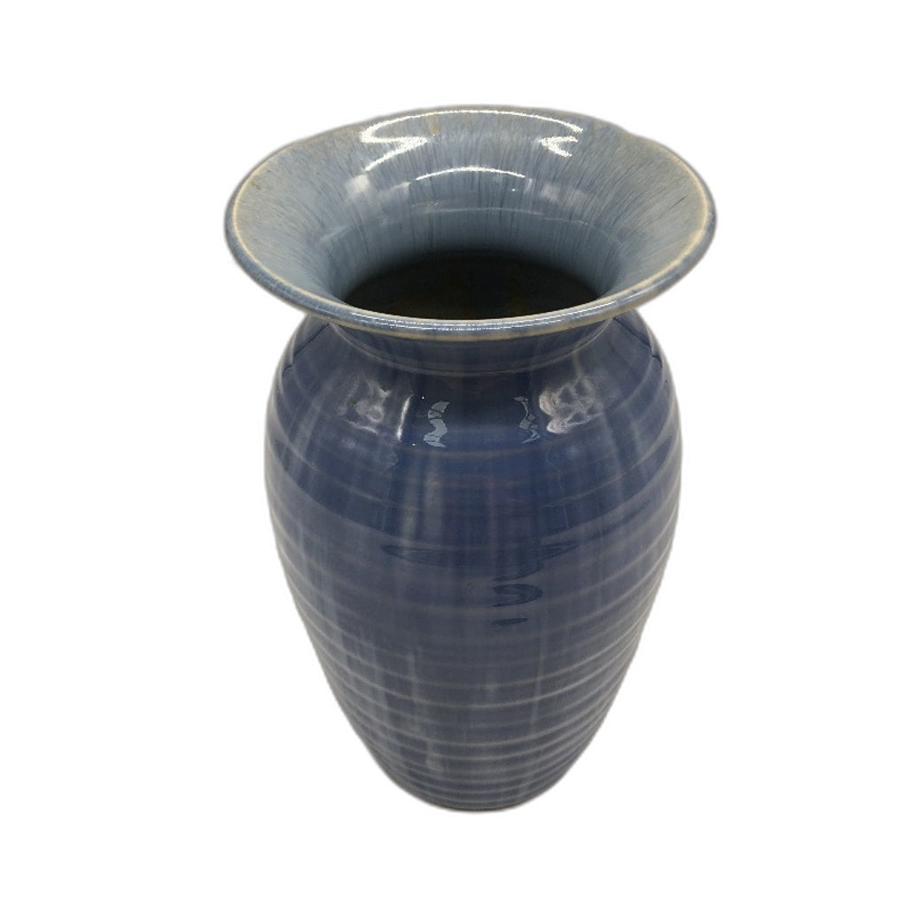 Candy Ware Made In England Streaked Blue High Gloss Glaze Pottery Vase 24cm