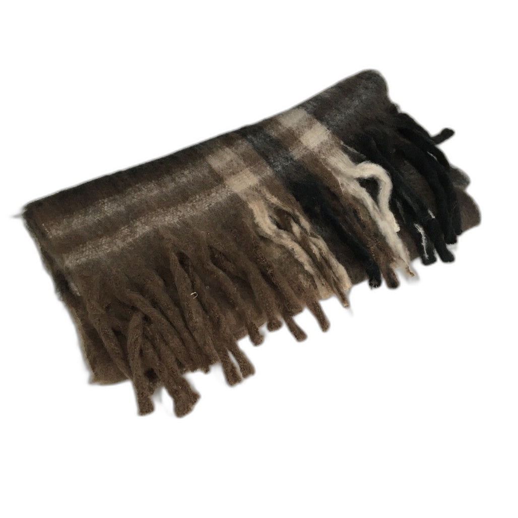Insight Soft Fuzzy Chunky Winter Scarf Oversize Brown Checkered One Size NEW
