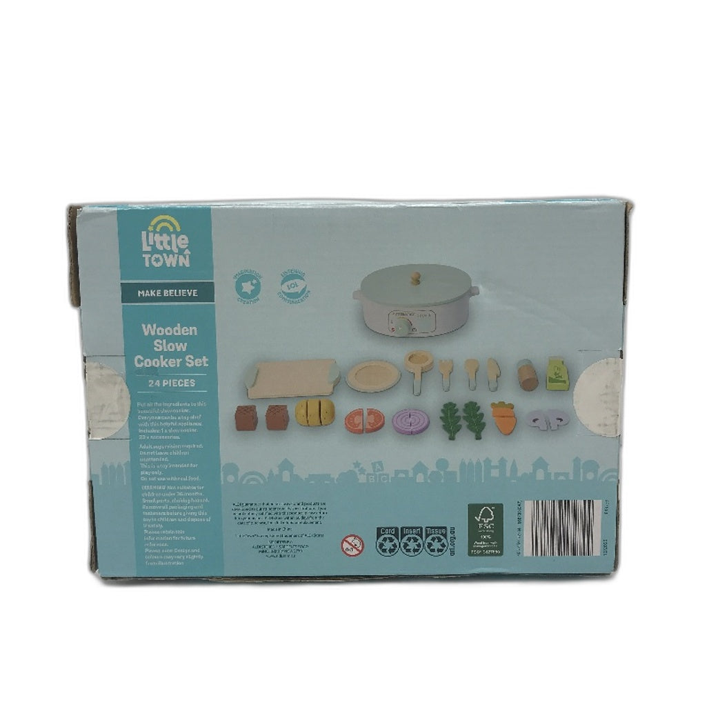 Little Town Wooden Slow Cooker Set 24PCS Pretend Play Kitchen Toys Age 3Y+ NEW