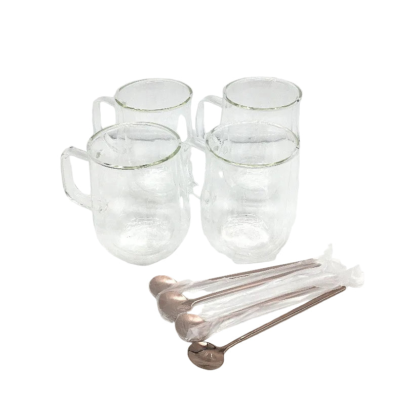 Comome 4 Pcs 470ml Double Walled Glass Coffee Mugs Tea Cup Set With Handles