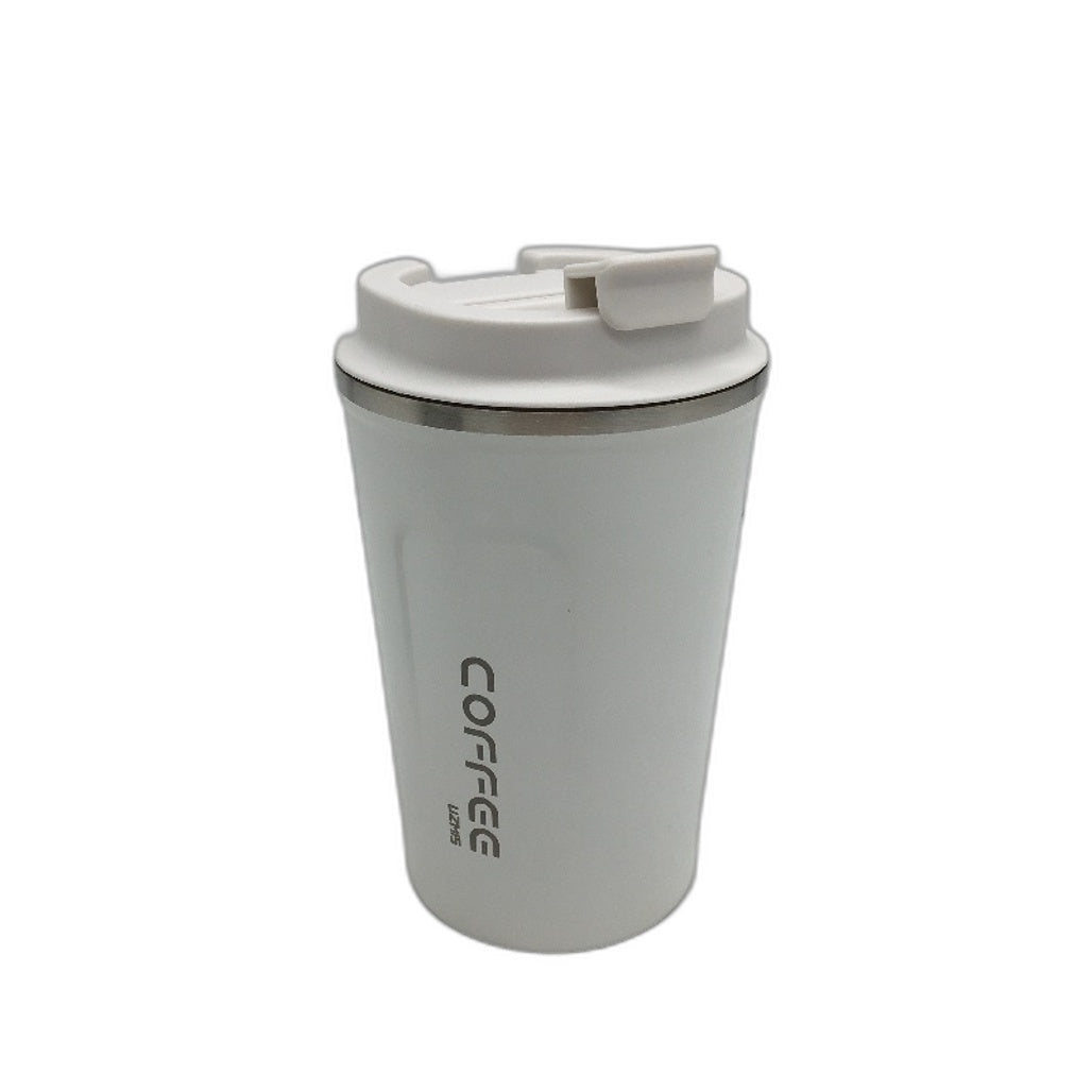 Stainless Steel Cream White Coffee Cup Insulated Travel Mug Leak Proof Lid