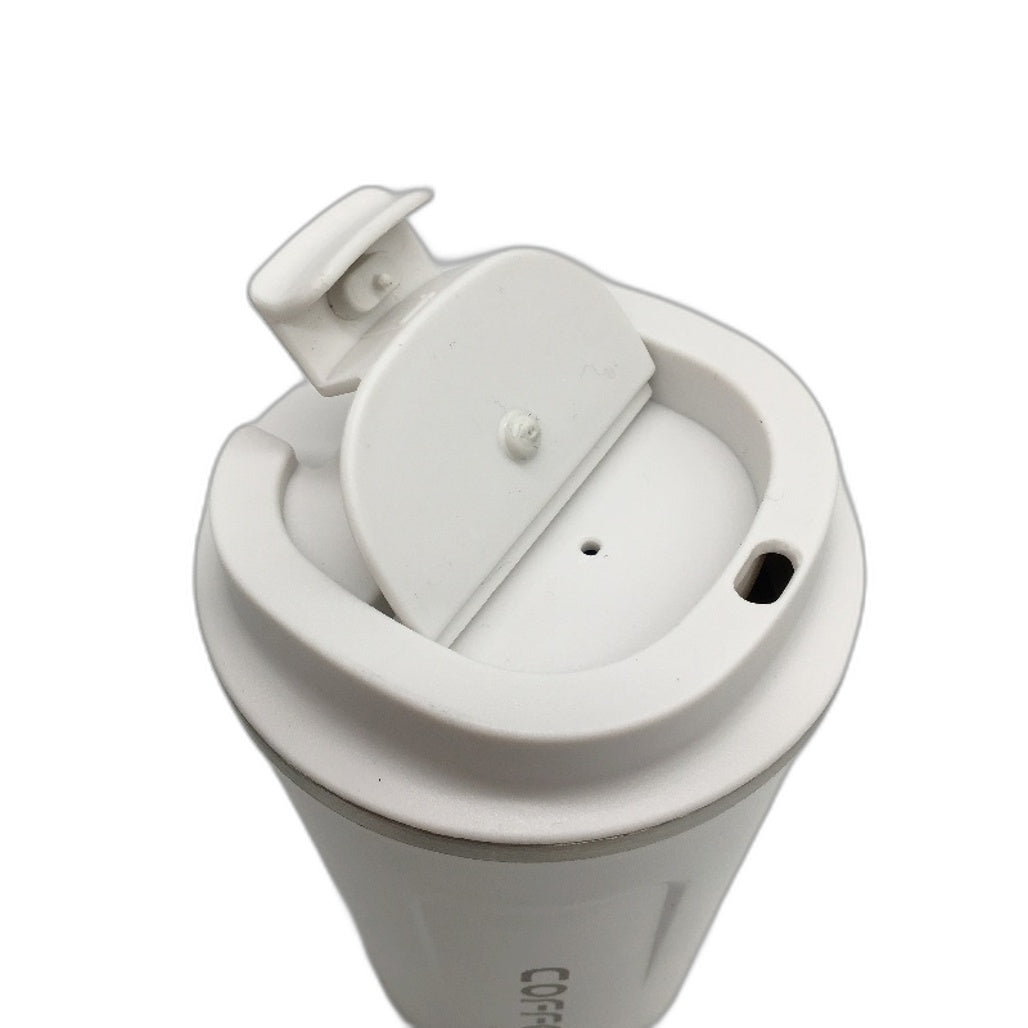 Stainless Steel Cream White Coffee Cup Insulated Travel Mug Leak Proof Lid