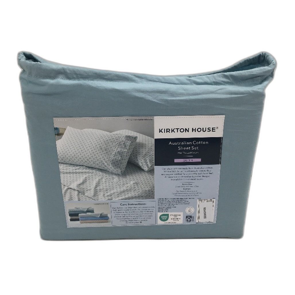 Kirkton House Sage Green 250 TC Australian Cotton Sheet Set QUEEN Size NEW