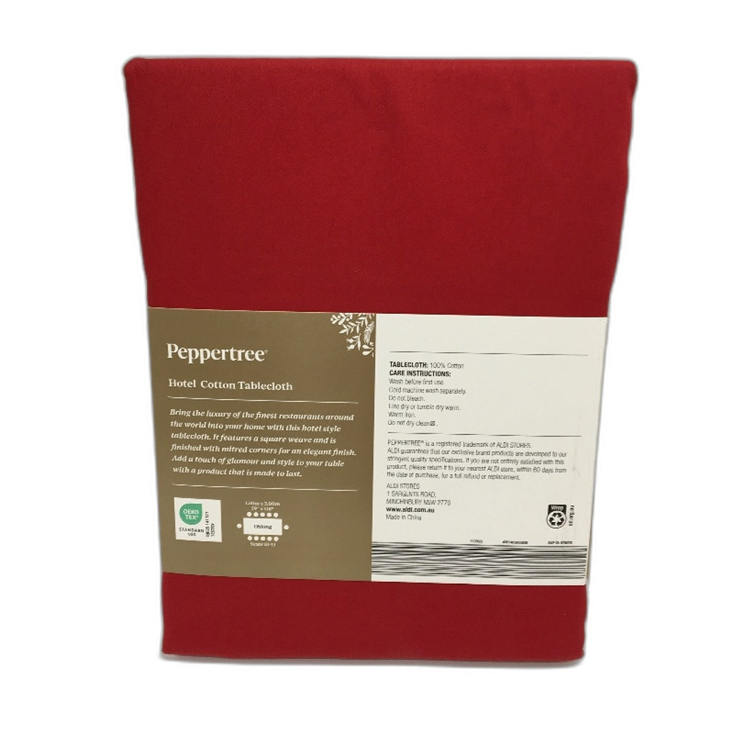 Peppertree Hotel Collection Cotton 10-12 Seater Oblong Red Tablecloth 1.5x3m NEW