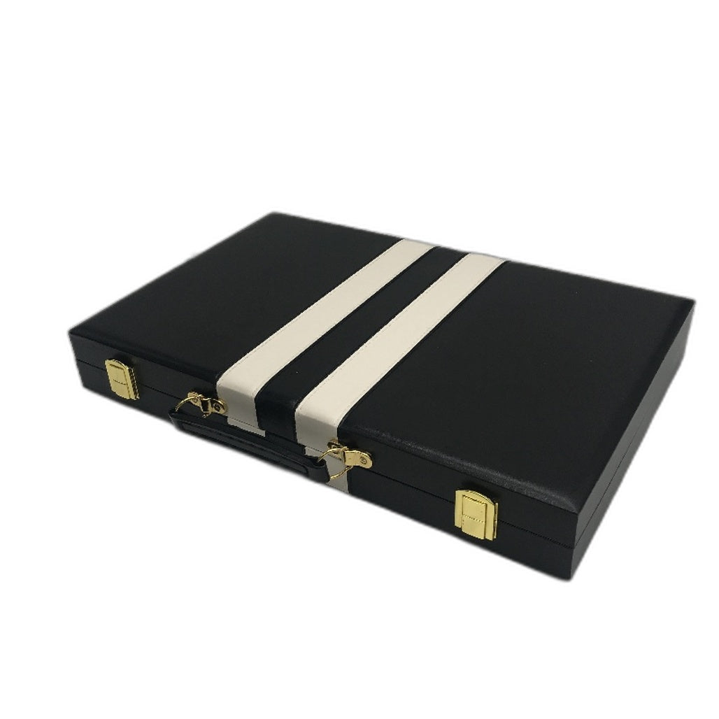 Queensell Backgammon Black Leather Game Set Travel Case Folding Board