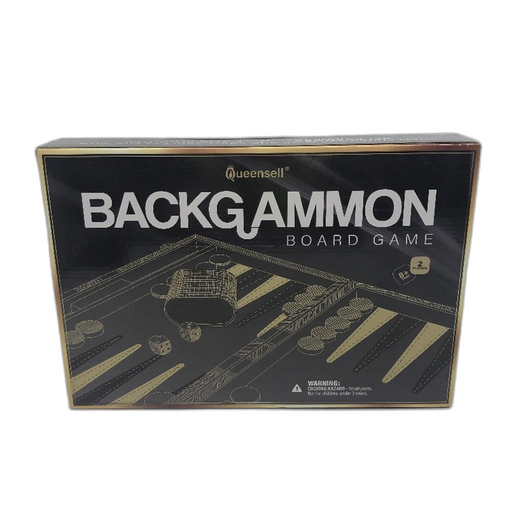 Queensell Backgammon Black Leather Game Set Travel Case Folding Board