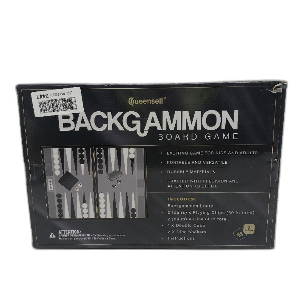 Queensell Backgammon Black Leather Game Set Travel Case Folding Board