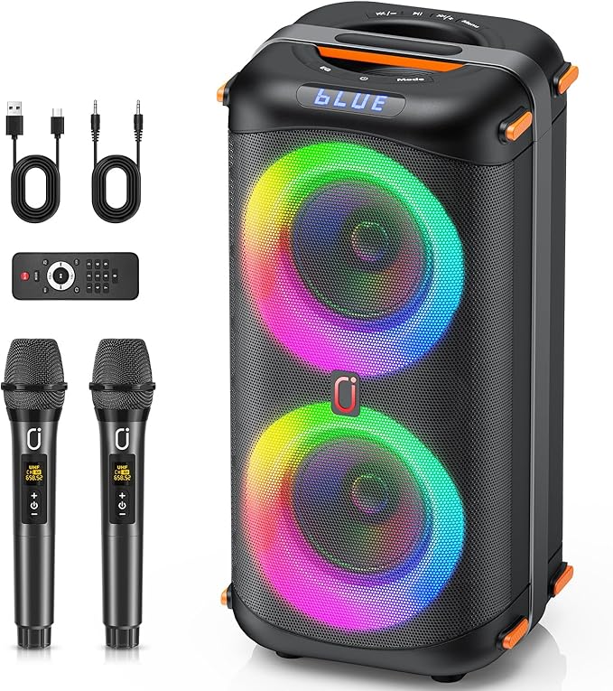 JYX T27 T Portable Speaker Karaoke Machine 2 Microphones LED Lights Bluetooth