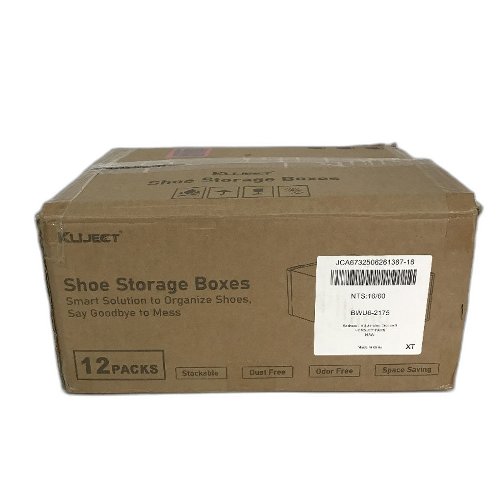 Kuject Set Of 12 Clear Plastic Stackable Shoe Storage Organiser with Lids NEW