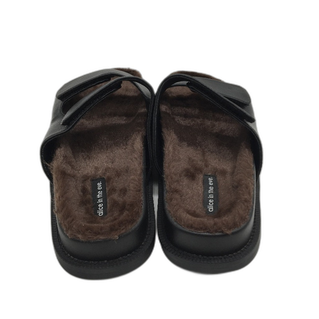 Alice In The Eve Didi Black Fluffy Lined Slides Ladies Size US 9 EU 40 NEW