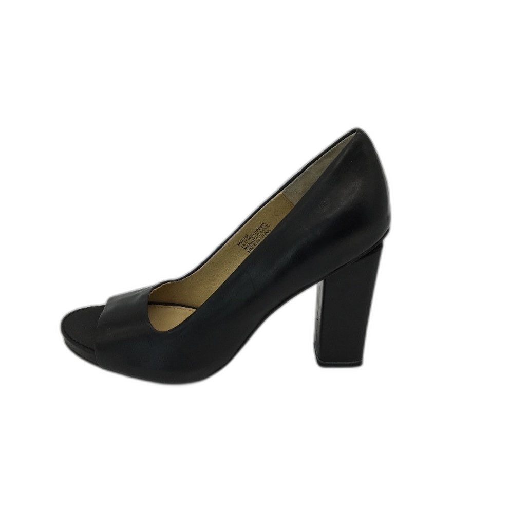 B.Makowsky Black Leather Open Toed Heels Ladies Small Fit Size 8.5M NEW