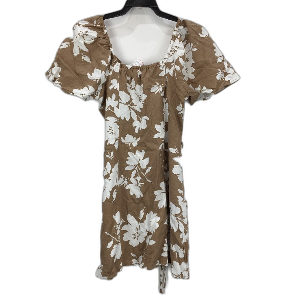 Dotti Ladies Floral Brown Short Sleeve Button up Summer Dress Size 12 NEW