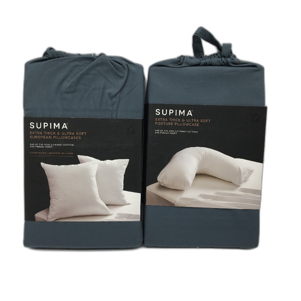 Suprima Set of 1 Blue Steel Posture & 2 European Pillowcases NEW