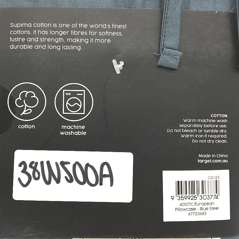 Suprima Set of 1 Blue Steel Posture & 2 European Pillowcases NEW