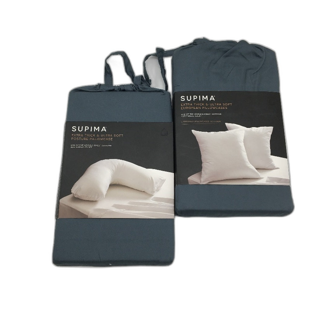 Suprima Set of 1 Blue Steel Posture & 2 European Pillowcases NEW