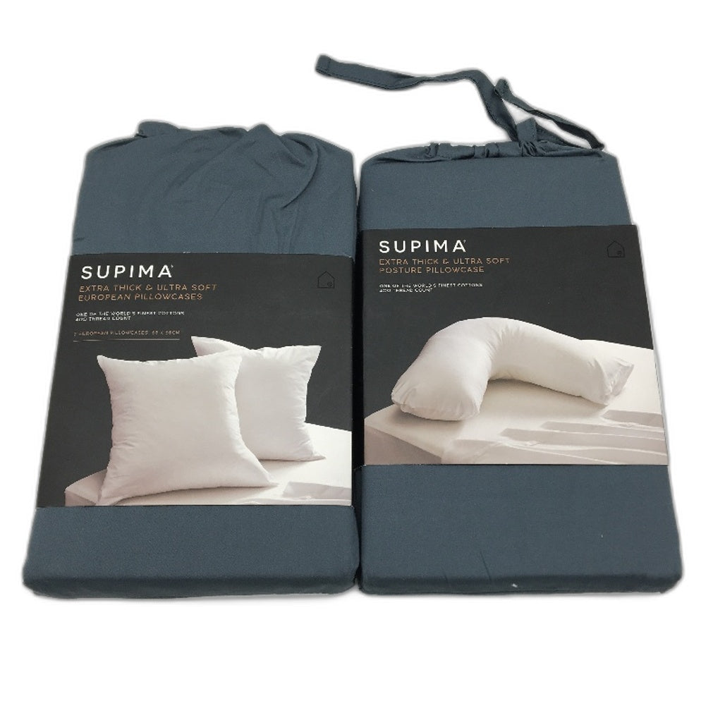 Suprima Set of 1 Blue Steel Posture & 2 European Pillowcases NEW