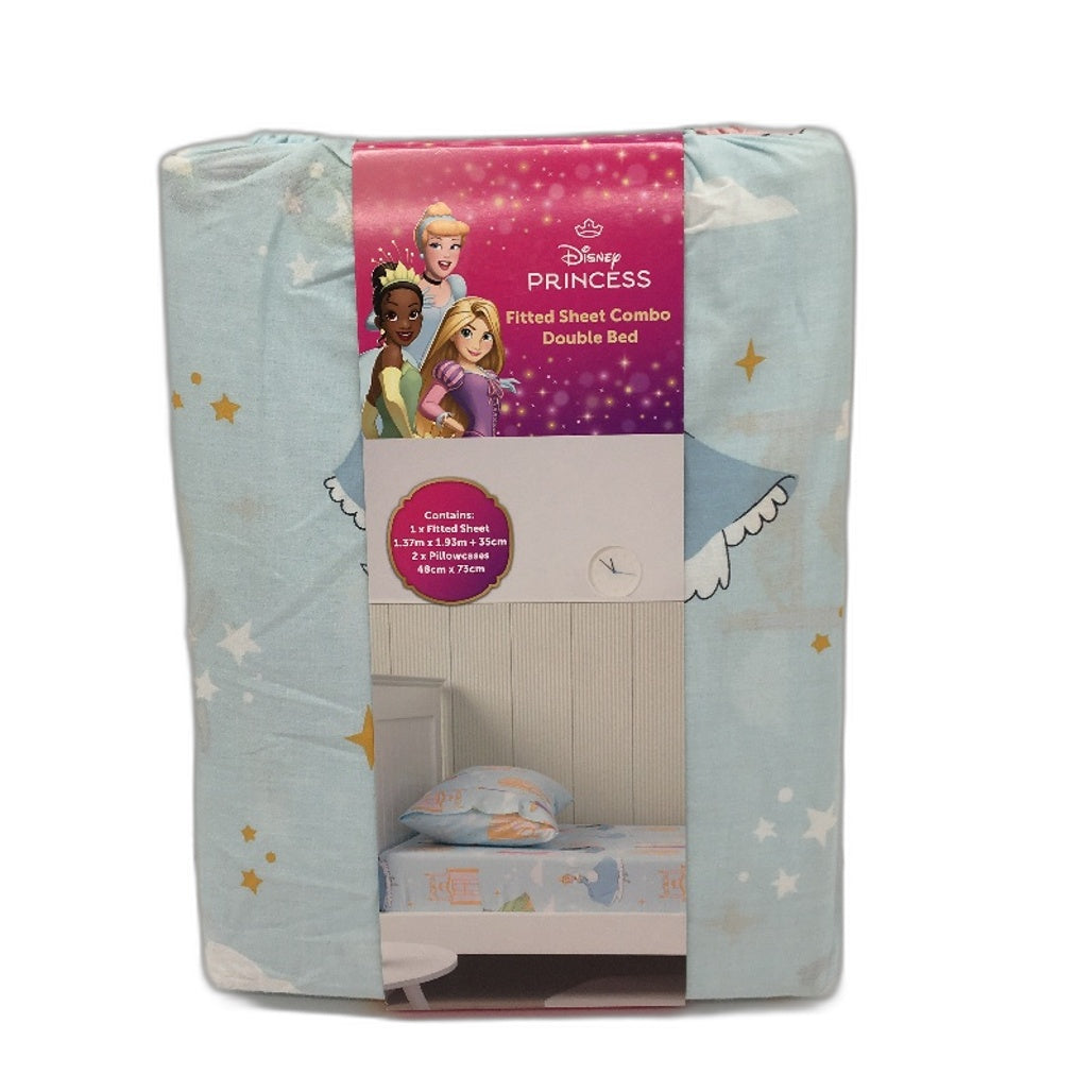 Disney Princess Fitted Sheet Combo Double Bed Inc 2 Pillow Cases NEW