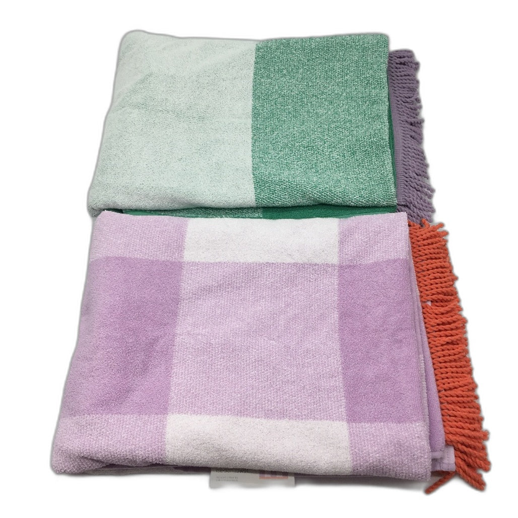 Target 2Pack Angie Gingham Jacquard Green & Purple Large Beach Towels NEW