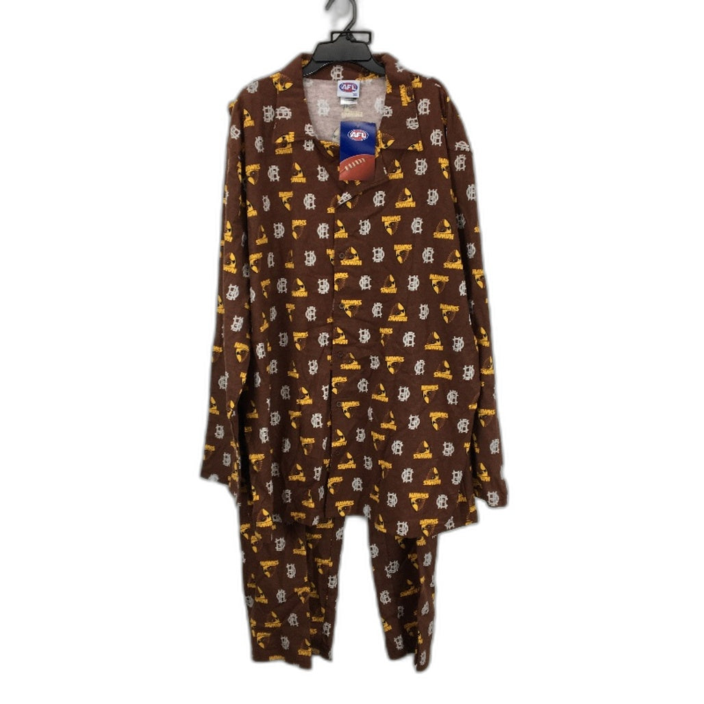 AFL Hawthorn Hawks Logo Brown Cotton Flannelette Pyjama Set Mens Size 3XL NEW