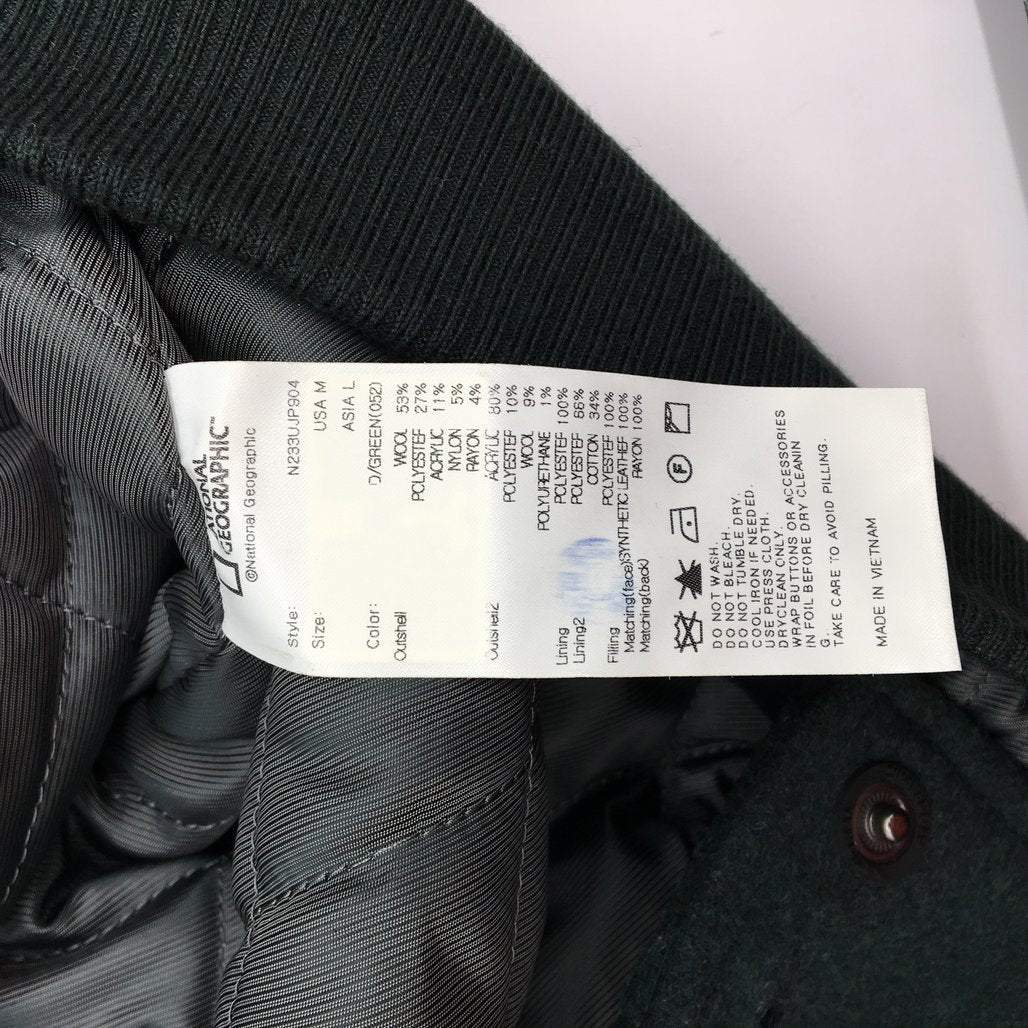 National Geographic Emerald Green Varsity Bomber Jacket Mens Size US Medium NEW