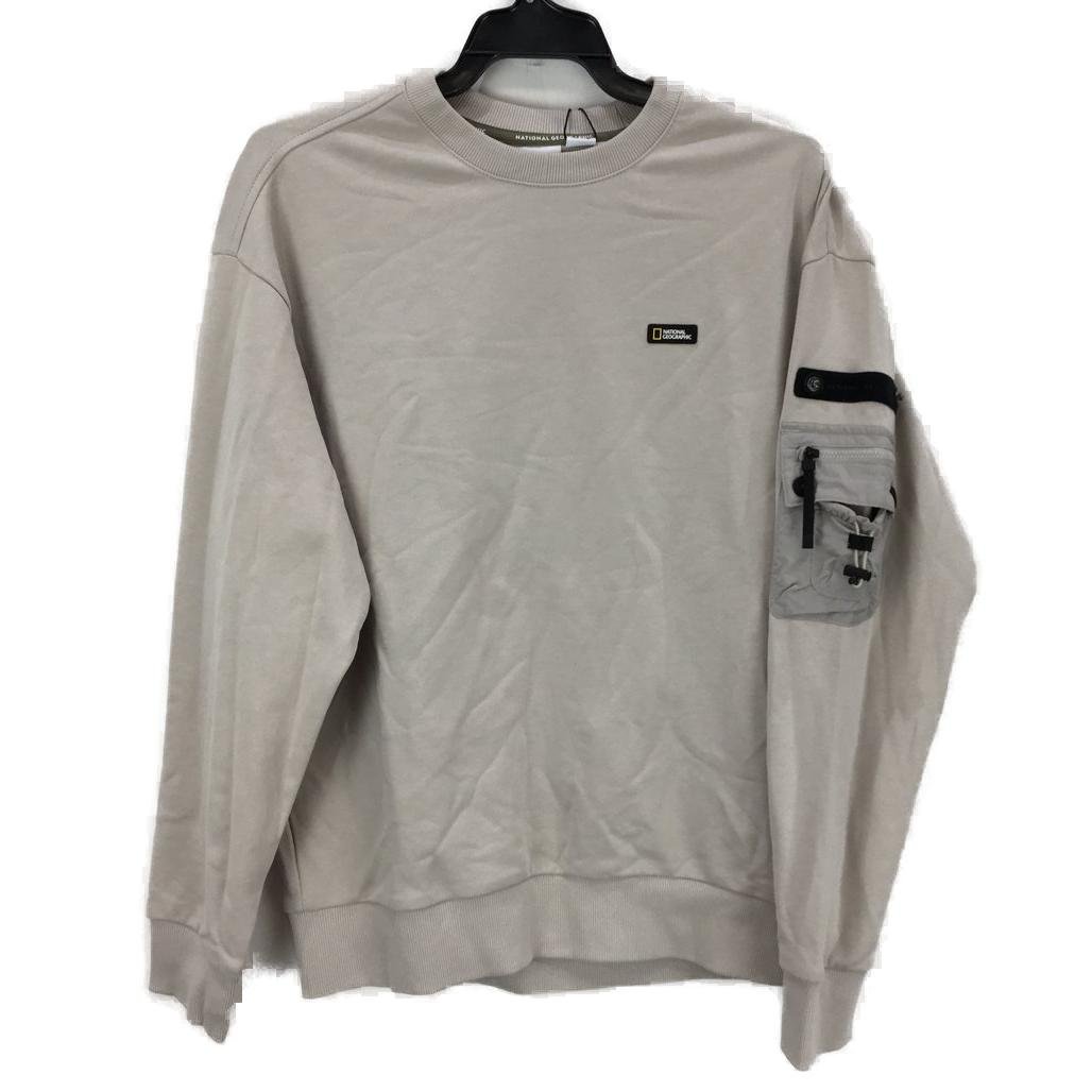 National Geographic Sleeve Pocket Mourning Beige Sweatshirt Mens Size US XS NEW