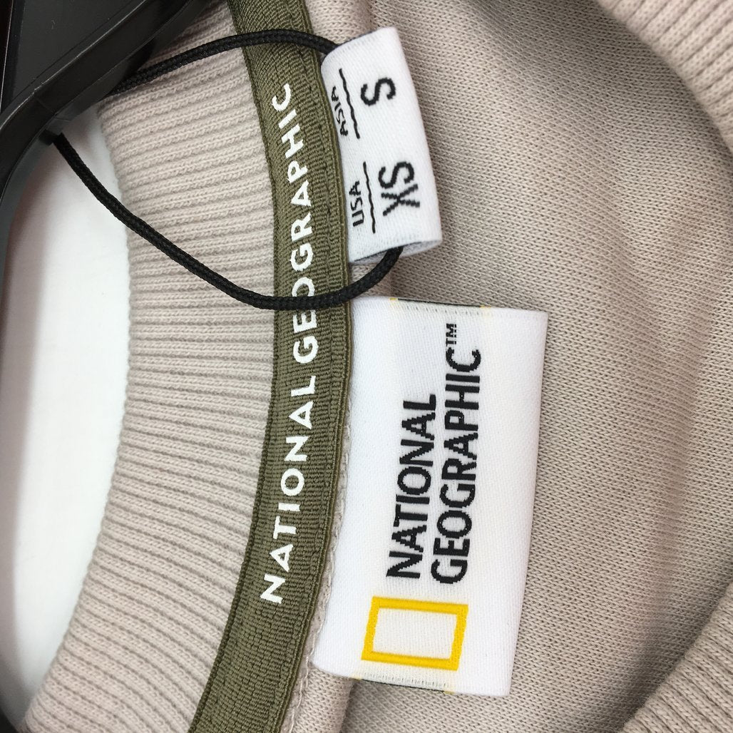 National Geographic Sleeve Pocket Mourning Beige Sweatshirt Mens Size US XS NEW