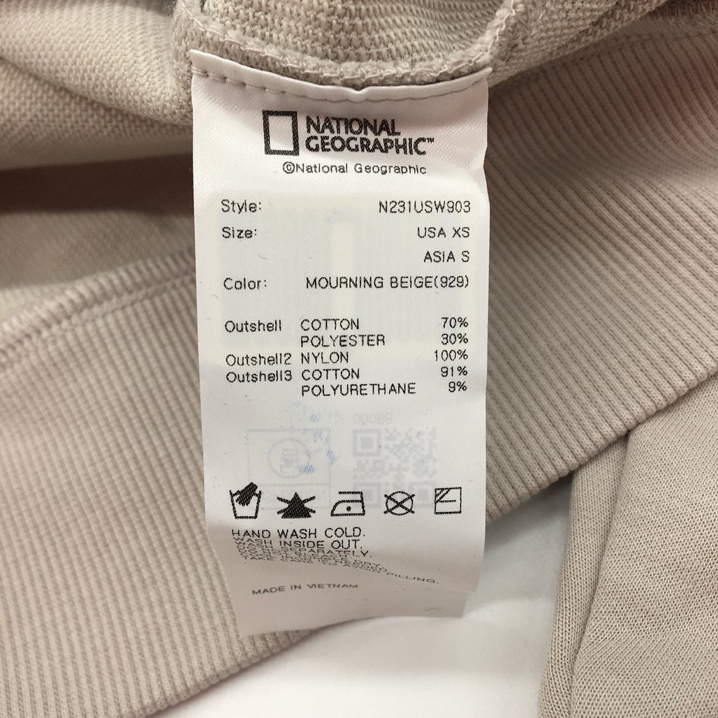 National Geographic Sleeve Pocket Mourning Beige Sweatshirt Mens Size US XS NEW
