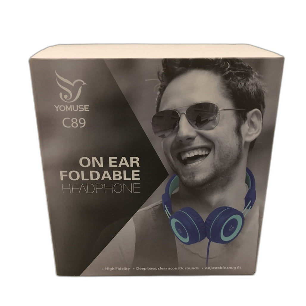 Yomuse C89 Collapsible Wired On Ear Foldable Headphone Blue NEW